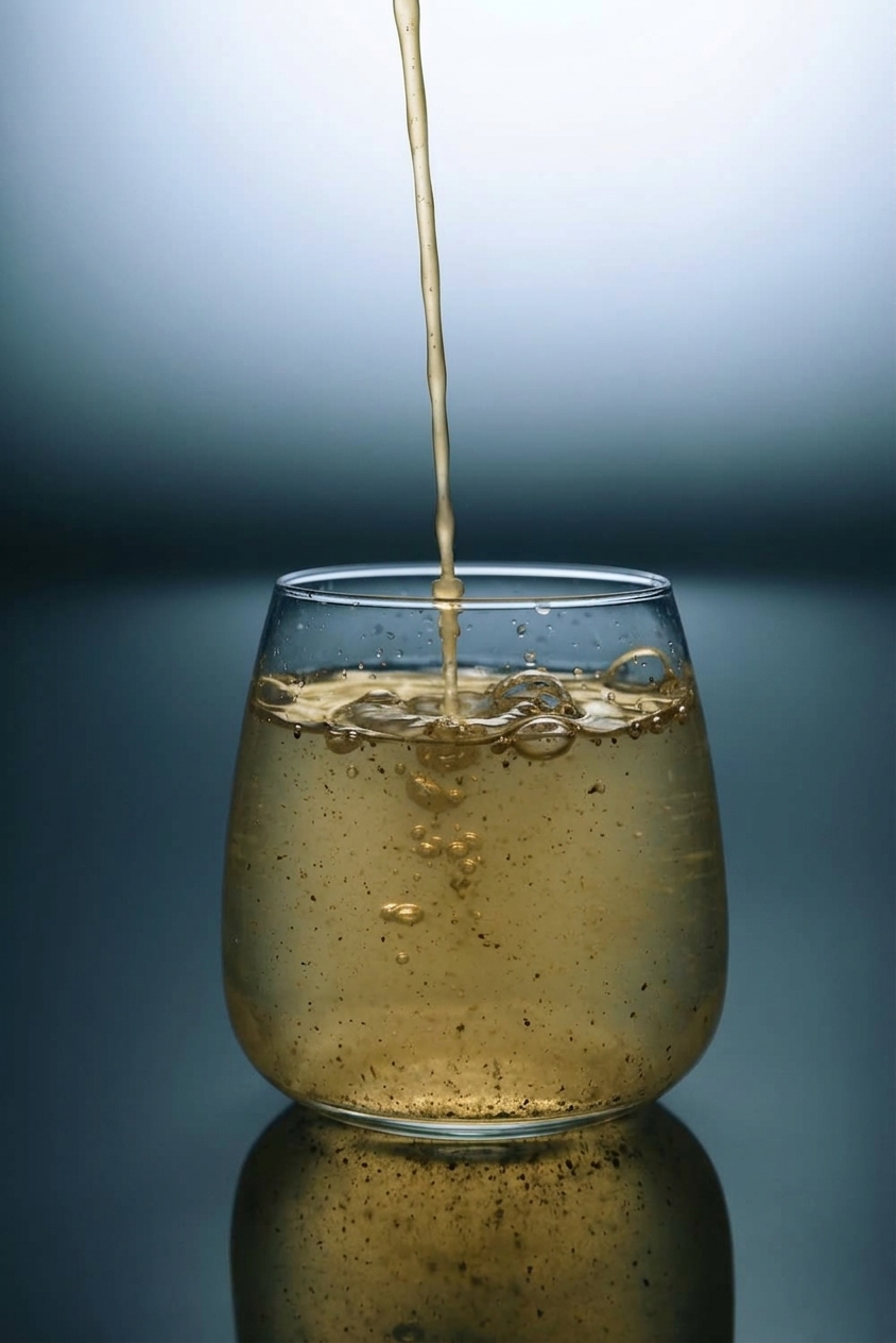 Vaso de agua sin filtrar, turbia